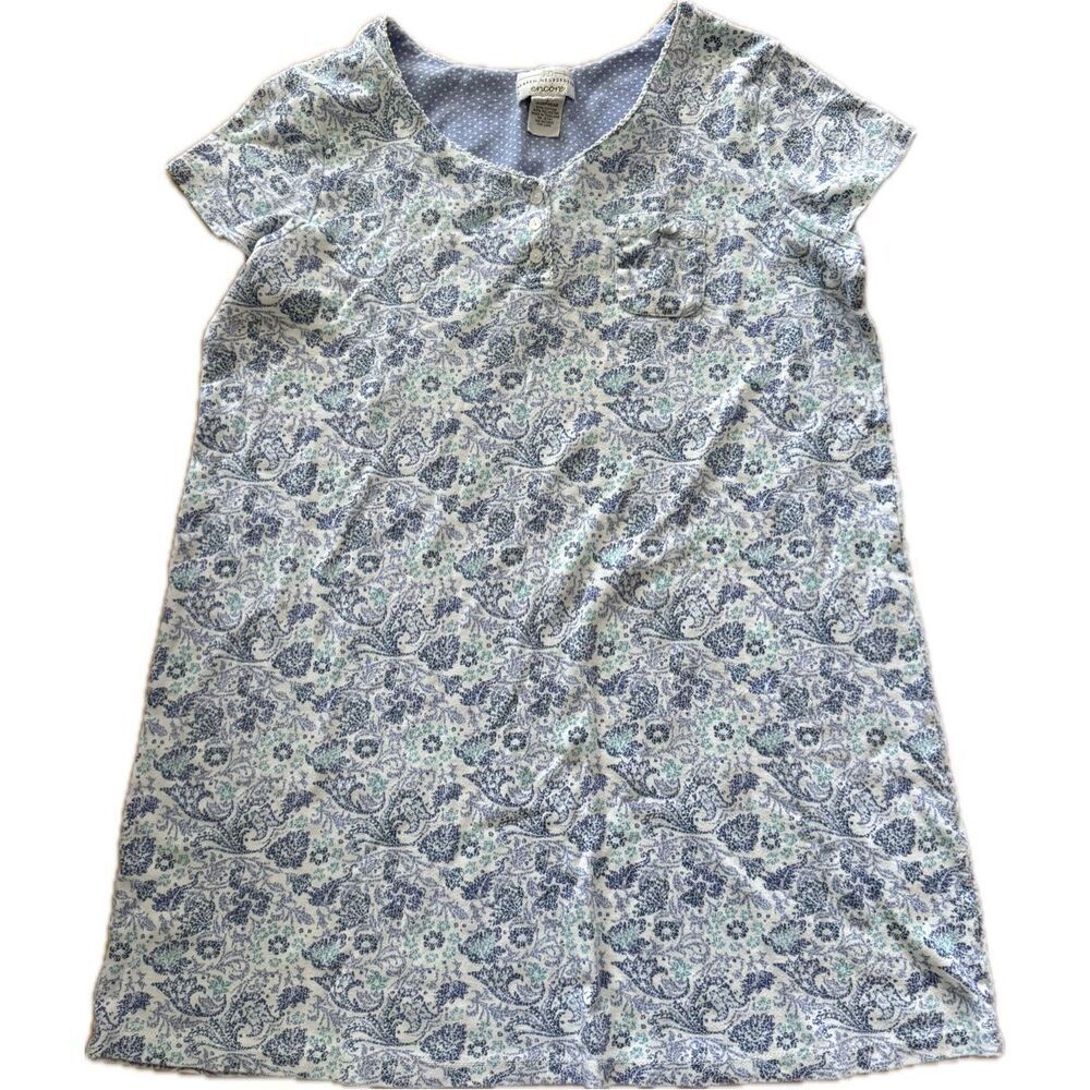 KAREN NEUBURGER Encore NIGHT SHIRT Blue White Print Women’s L Retails $48 Cotton